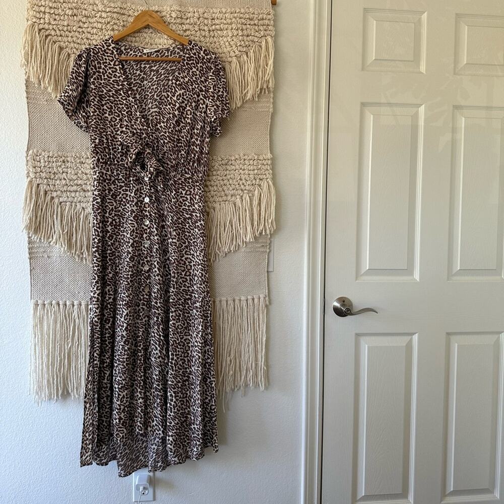 Kivari Alena Leopard Tie Front Midi Dress